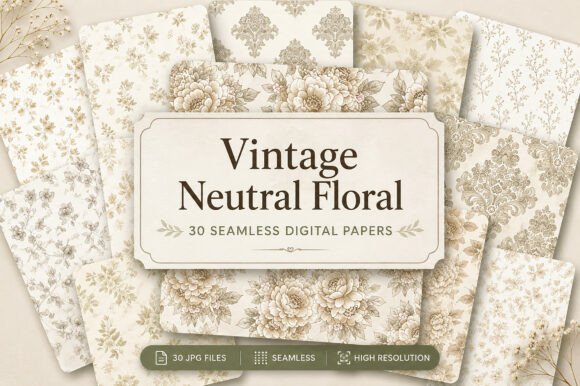 Download Vintage Neutral Floral Digital Paper - Paper Collection