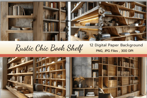 Download Rustic Chic Bookshelf Digital Paper Pack - Paper Collection