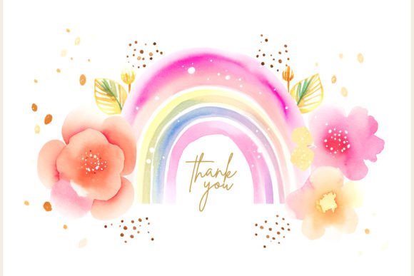 Download Pink Watercolor Rainbow with Flowers - Watercolor rainbow Collection