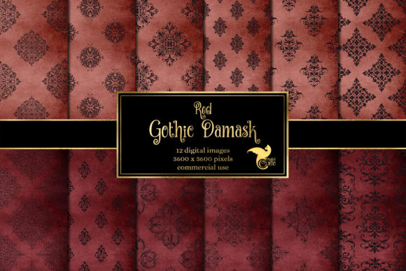 Download Red Gothic Damask Digital Paper - Paper Collection