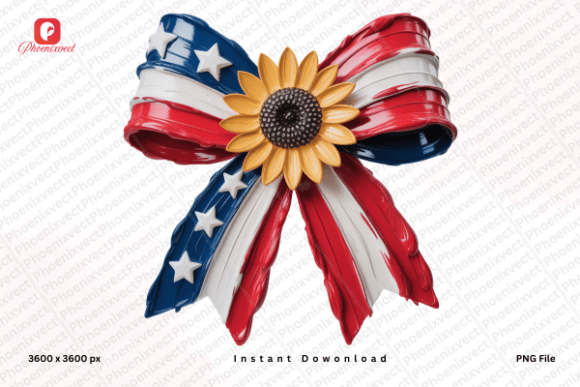 Download Hand Painted USA Flag Sunflower Bow PNG - Hand painted Collection