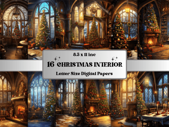 Download Christmas Interior Scenes Digital Paper - Paper Collection
