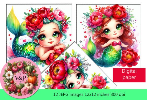 Download Cute Mermaid Alcohol Ink Digital Paper - Paper Collection