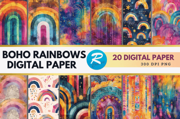 Download Boho Rainbows Digital Paper Backgrounds - Paper Collection