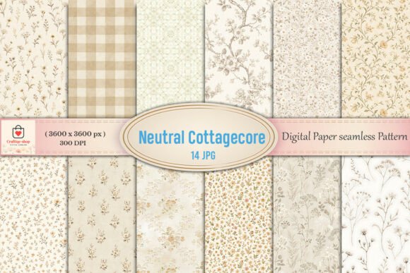 Download Neutral Cottagecore Digital Paper Bundle - Paper Collection