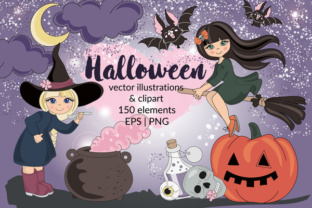 Download HALLOWEEN Clipart & Digital Print Set Color Vector Illustration - Print Collection