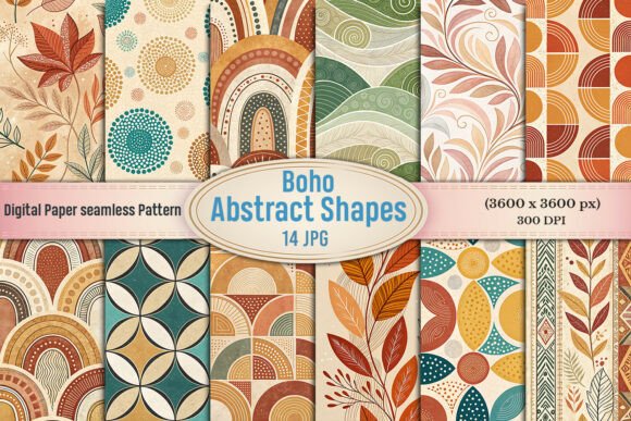 Download Boho Abstract Shapes Digital Paper - Paper Collection