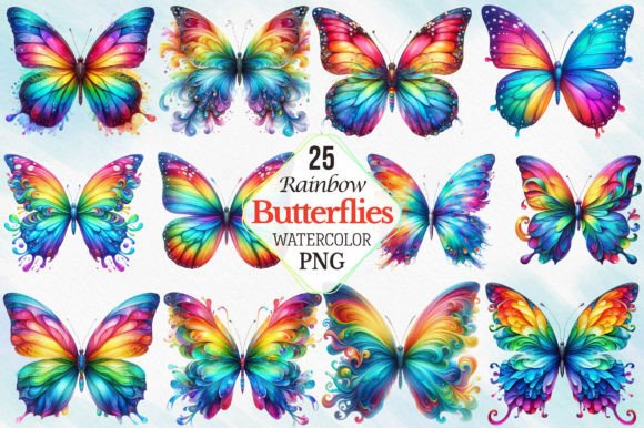 Download Watercolor Rainbow Butterflies Clipart - Watercolor rainbow Collection
