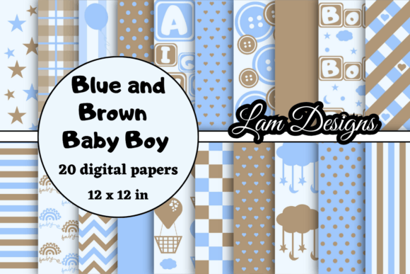 Download Blue and Brown Baby Boy Digital Papers - Paper Collection